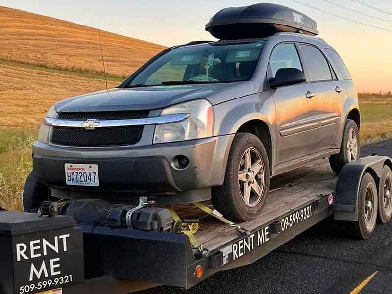 Vehicle recovery and transport with powered winch trailer rental in Spokane, WA